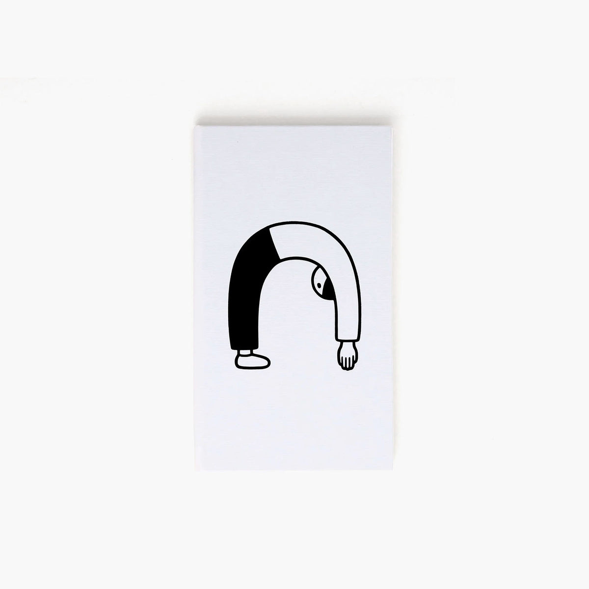 Weißes Notizbuch im Taschenformat mit minimalistischer, schwarzer Noritake-Illustration einer sich beugenden Figur.