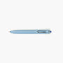 Blauer Uniball Zento Gelstift mit 0,38 mm Spitze, weichem Griff und gefedertem Metallclip vor weißem Hintergrund.