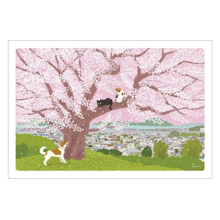 Tabineko Postkarte - Frühling: Kirschblüten auf dem Hügel-Active-Tokoro