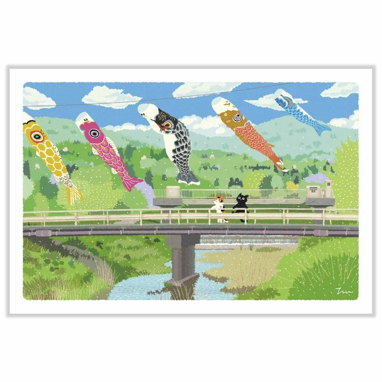 Tabineko Postkarte - Frühling: Koi Nobori-Active-Tokoro
