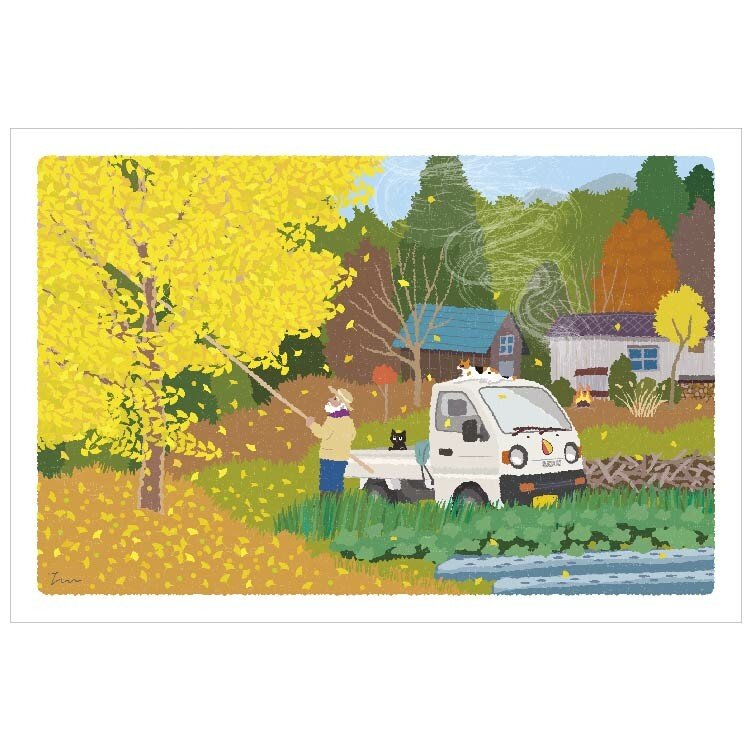 Tabineko Postkarte - Herbst: Ginkgobaum-Active-Tokoro
