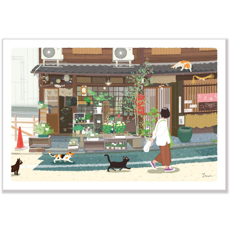 Tabineko Postkarte - Sommer: Blumenladen in Kyoto-Active-Tokoro
