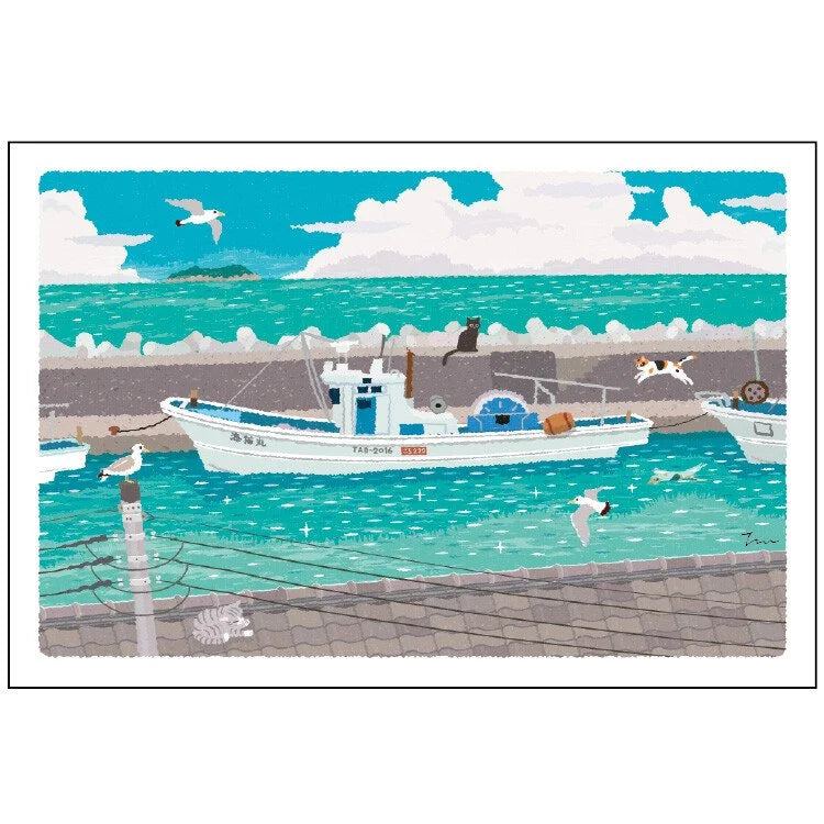 Tabineko Postcard - Summer: At the boat dock 