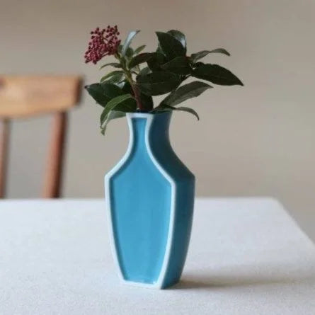 Umrandete Vase "hanairo" Türkisblau Matt-Oda Pottery-Tokoro