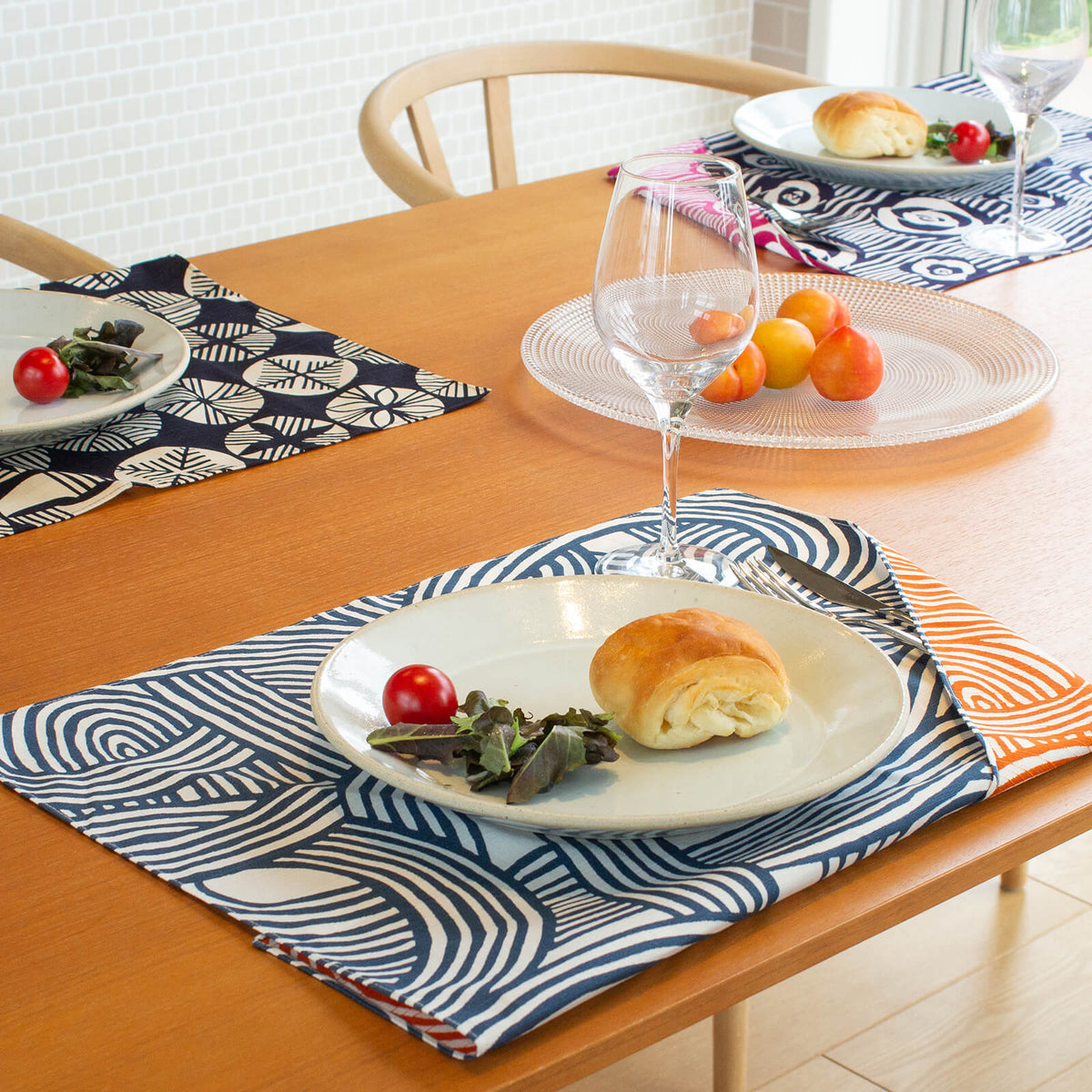 Wendbares Furoshiki S/M 'Knot' Blau/Orange - Isa Monyo | Musubi-Musubi-Tokoro