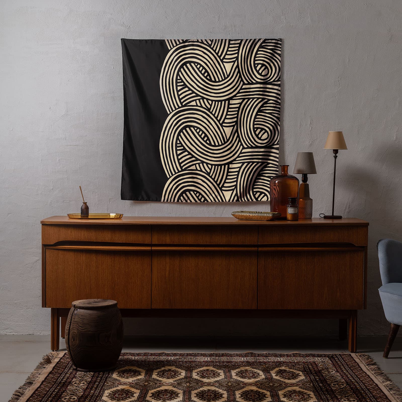 Wasserabweisendes und wendbares Furoshiki L 'Knot' Schwarz/Kaki - Isa Monyo | Musubi