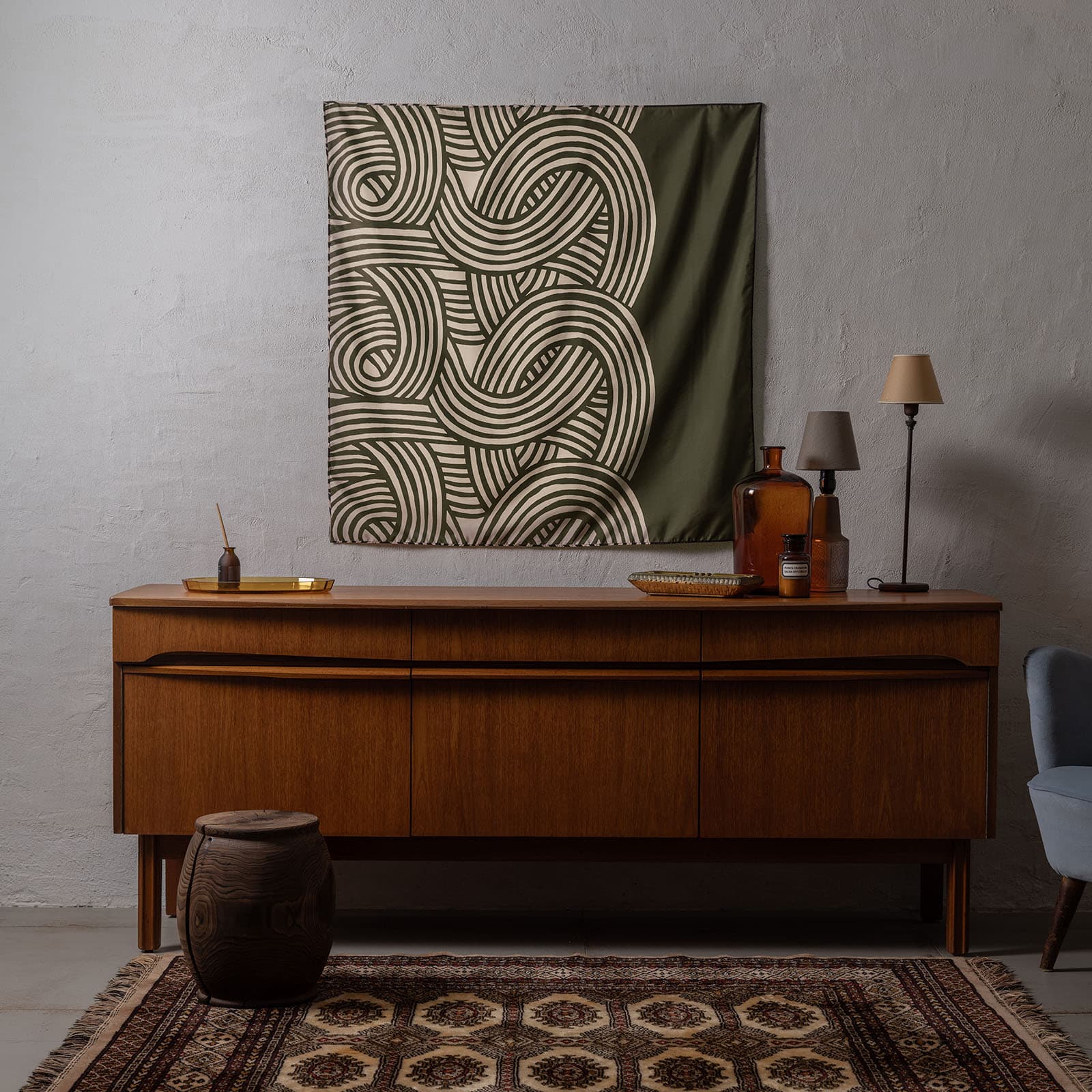 Wasserabweisendes und wendbares Furoshiki L 'Knot' Schwarz/Kaki - Isa Monyo | Musubi